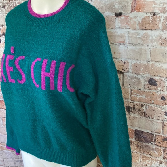 Code x Mode TRES CHIC Pullover Knit Sweater Teal & Purple Sz Medium - Picture 3 of 10